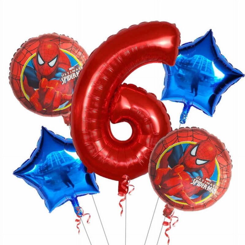 Spiderman Number 6 Birthday Party Balloons Red Blue Foil Set Balloons