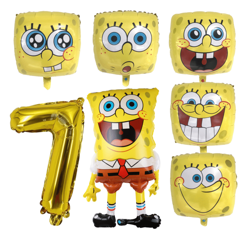 SpongeBob SquarePants 7th Birthday Foil Balloon Set Gold Yellow Kids Party