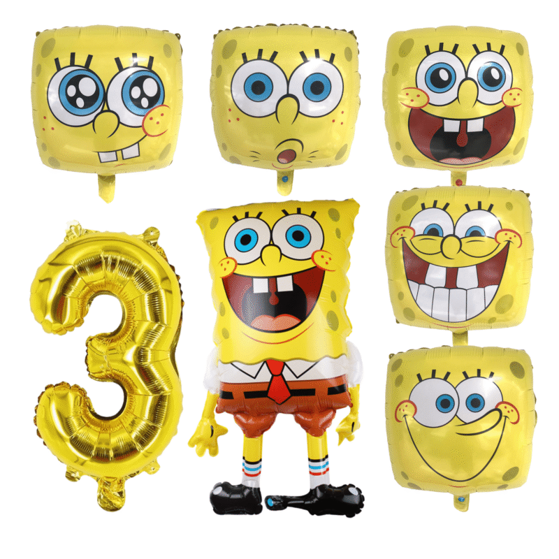 Spongebob Squarepants 3rd Birthday Foil Balloon Set Gold Yellow Kids Party