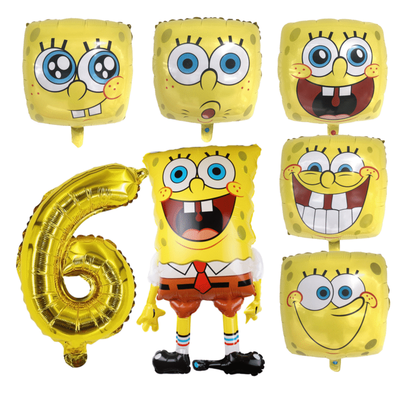 Spongebob Squarepants 6th Birthday Foil Balloon Set Gold Yellow Kids Party