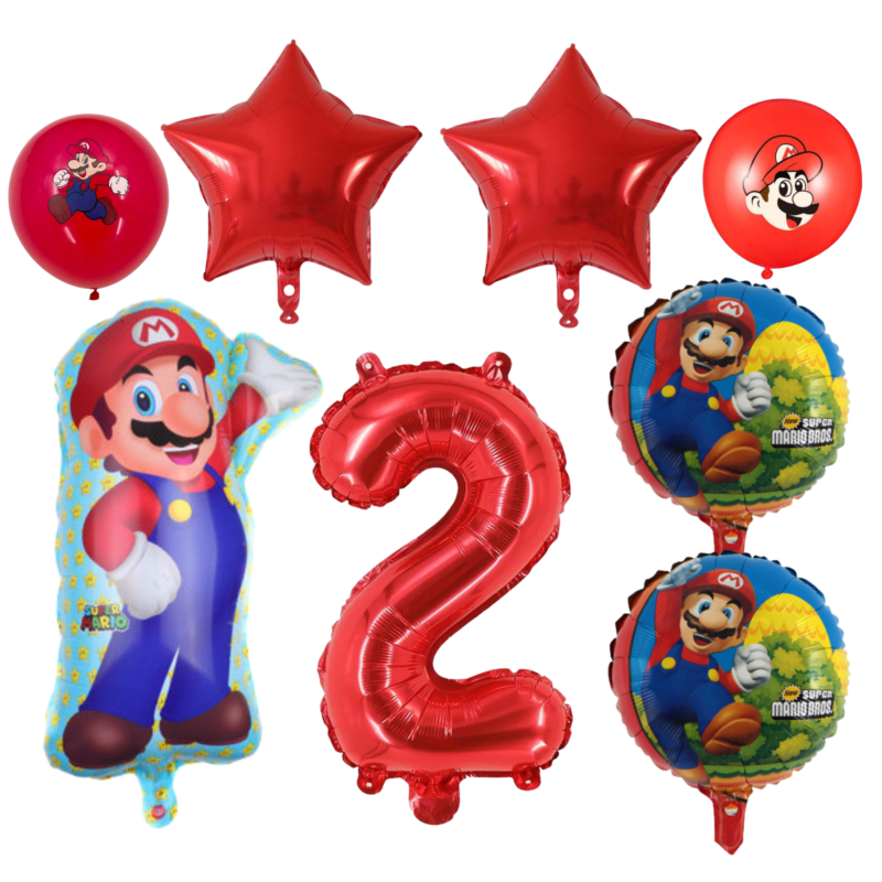Super Mario 2nd Birthday Party Balloons Set Red 7pc balloons