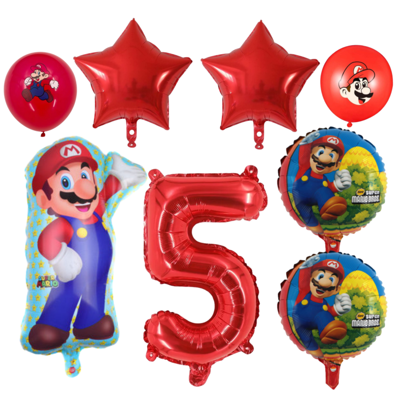 Super Mario 5th Birthday Party Balloons Set Red Blue balloons
