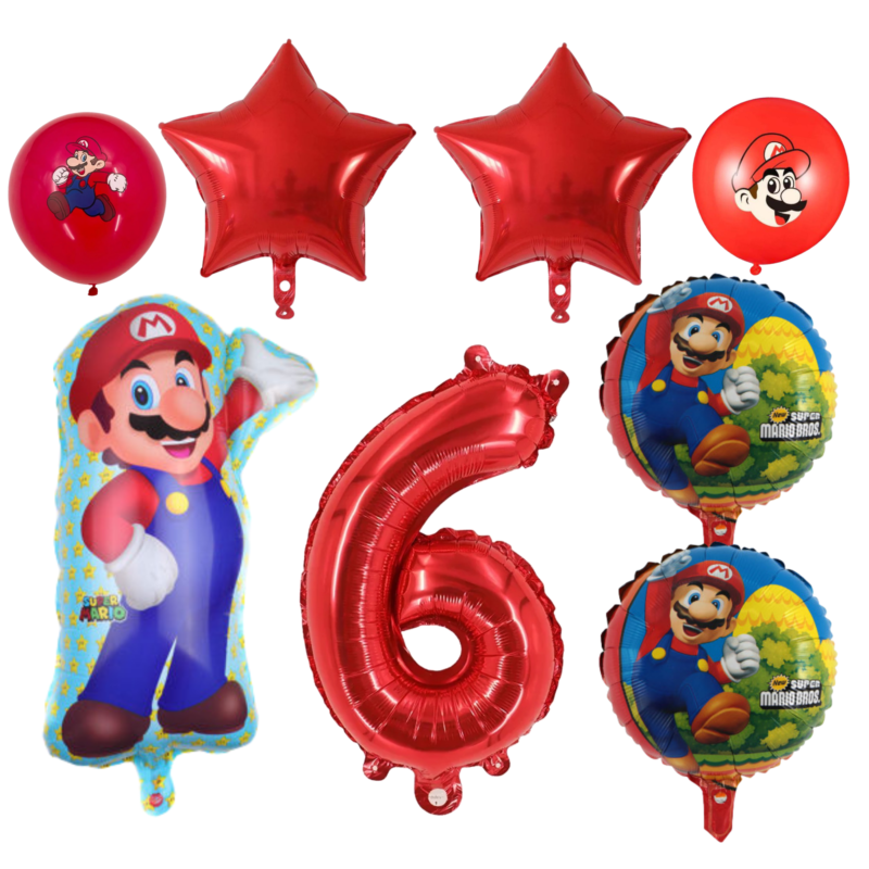 Super Mario 6th Birthday Party Balloons Set Red Blue balloons