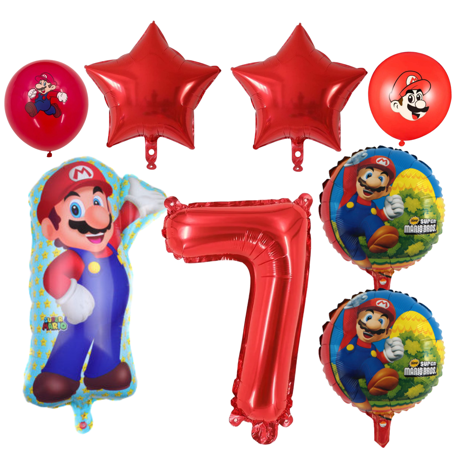 Super Mario 7th Birthday Party Balloons Set Red Blue balloons