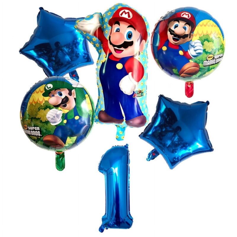 Super Mario Bros 1st Birthday Party Foil Balloons Blue Number Set Balloons
