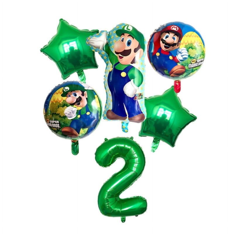Super Mario Bros 2nd Birthday Party Balloons Green Foil Set Balloons