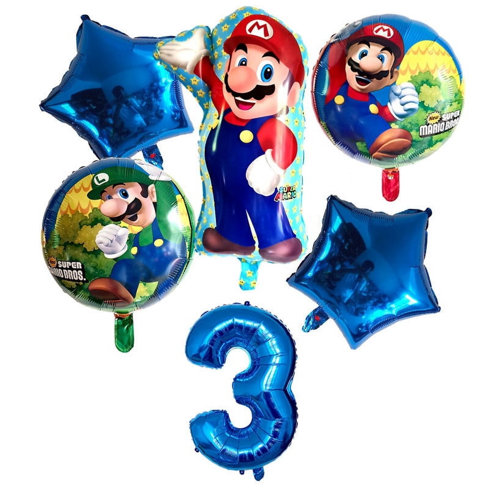 Super Mario Bros 3rd Birthday Party Foil Balloons Number 3 Blue Balloons