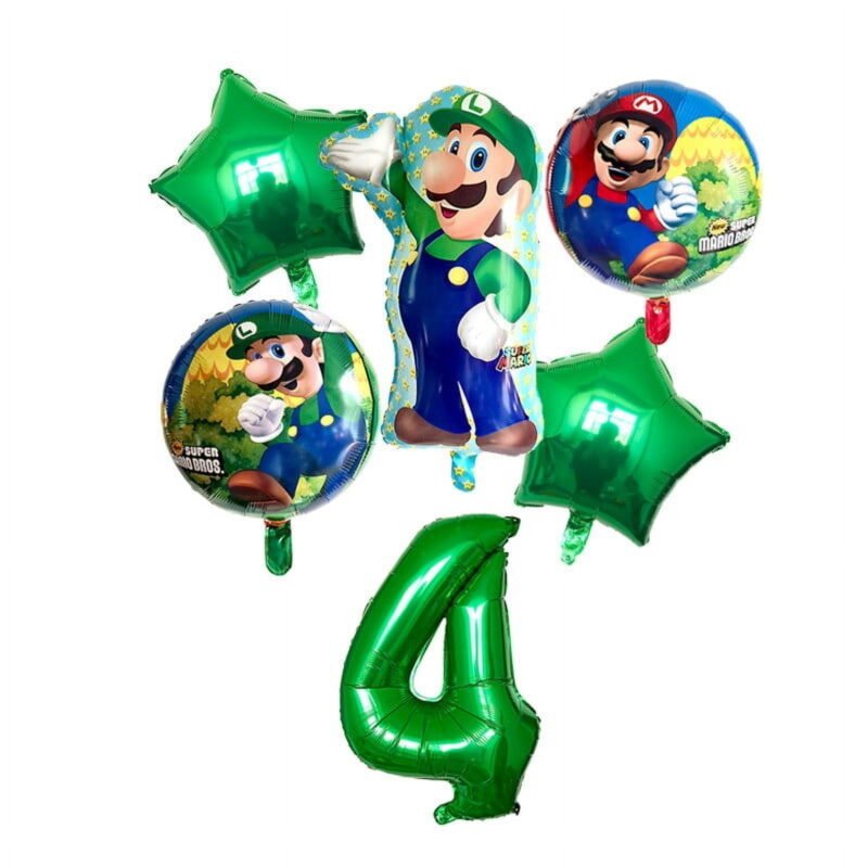 Super Mario Bros 4th Birthday Party Balloons Green Foil Set Balloons