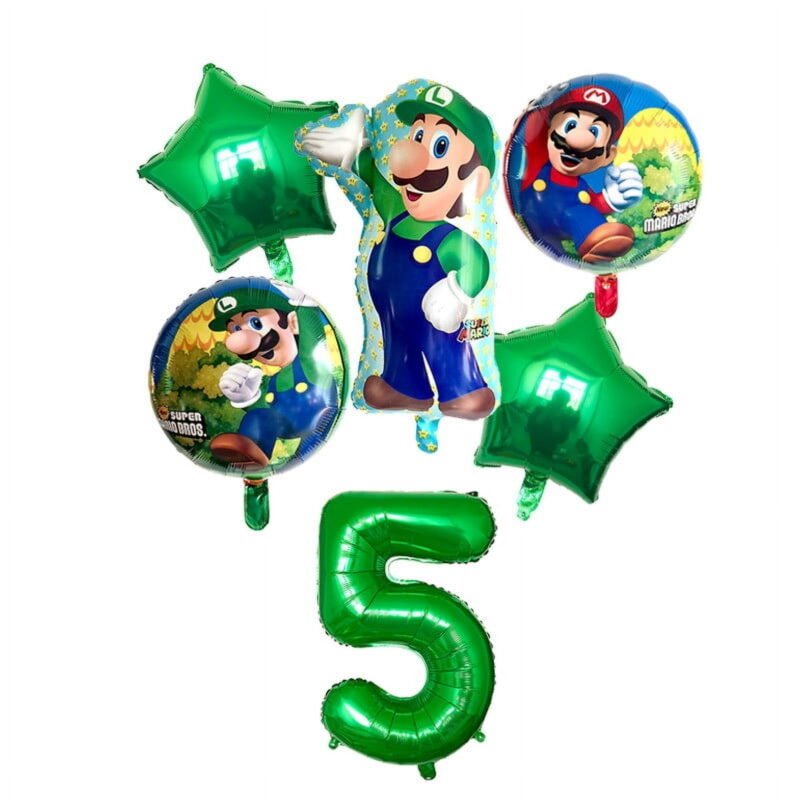 Super Mario Bros 5th Birthday Party Balloons Green Foil Number Set Balloons