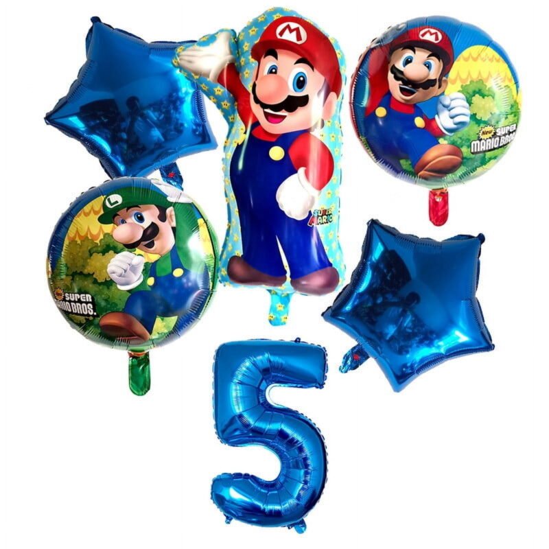 Super Mario Bros 5th Birthday Party Foil Balloons Blue Balloons