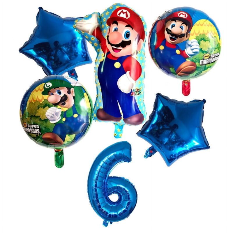 Super Mario Bros 6th Birthday Party Balloons Blue Foil Number Set Balloons
