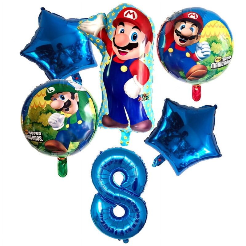 Super Mario Bros 8th Birthday Party Foil Balloons Number 8 Blue Balloons