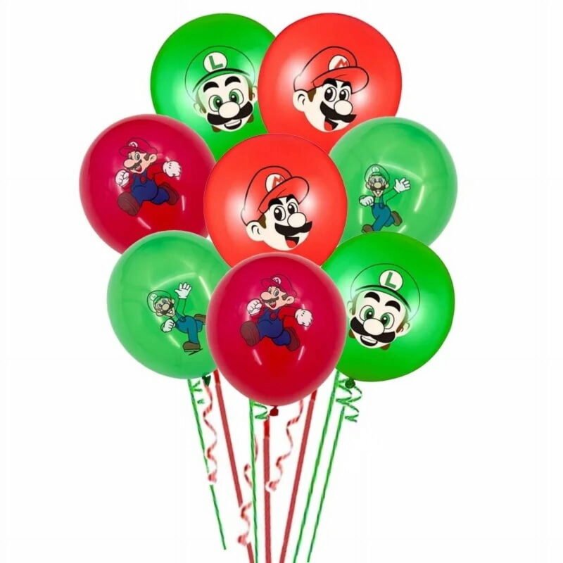 Super Mario Bros Party Balloons Red Green 10-Piece Set Balloons