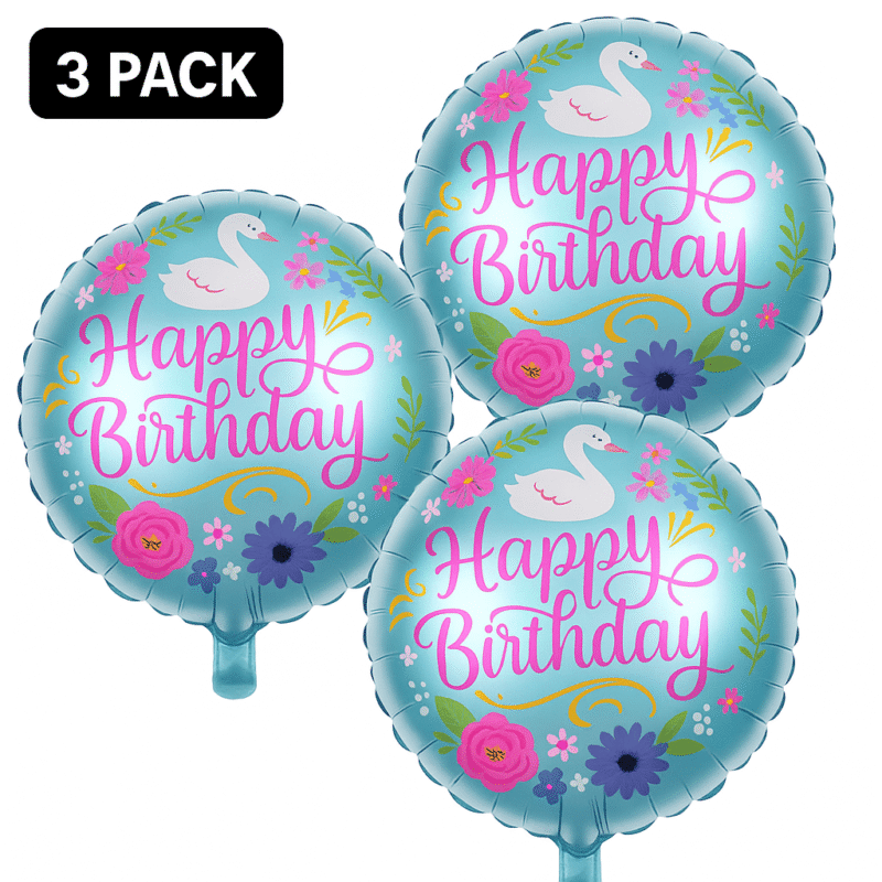Swan Happy Birthday Balloons 3-Pack Party Decor Blue Pink balloons