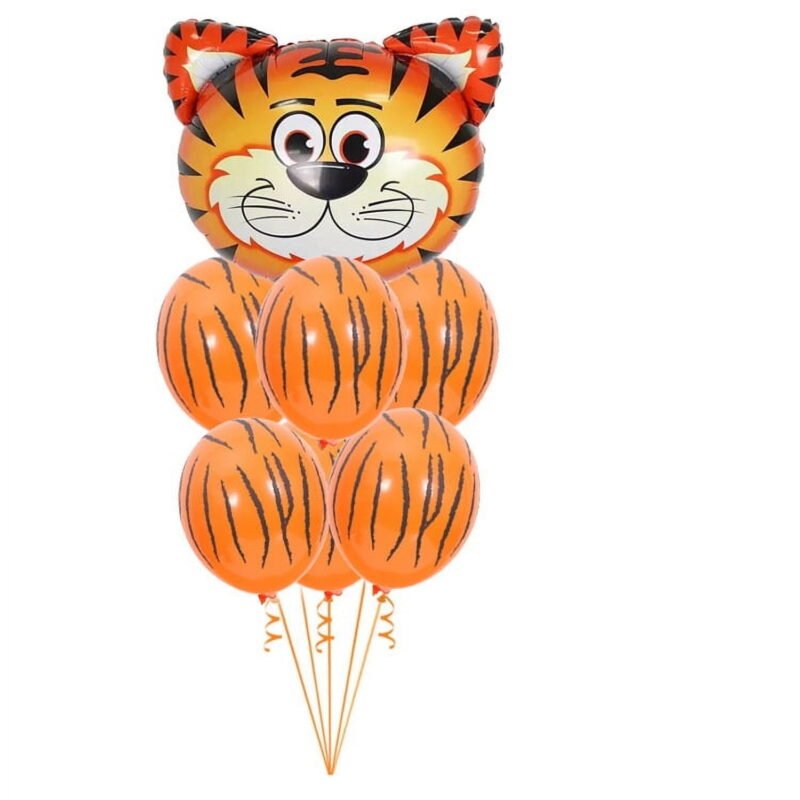 Tiger Balloon Bouquet Party Decorations Kids Birthday Orange Black Balloons