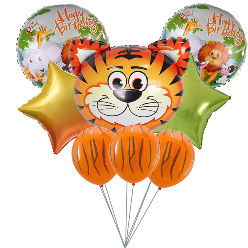 Tiger Balloon Bouquet Tiger Shaped Balloon Animal Theme Latex Balloons Animal Happy Birthday Foil Balloons Jungle Themed