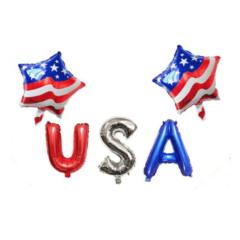 USA Letter Balloons and American Flag Star Balloons Set – Patriotic Party Decorations, 4th of July, Independence Day