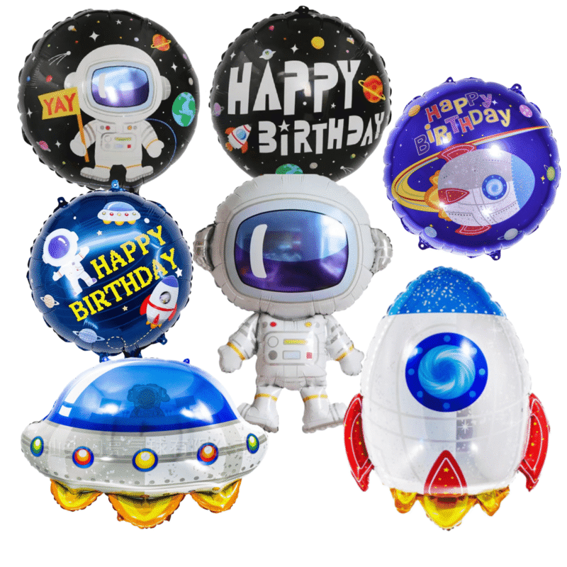 Ultimate Space-Themed Happy Birthday Balloon Set with Astronaut, Rocket, and UFO Decorations for Kids Party