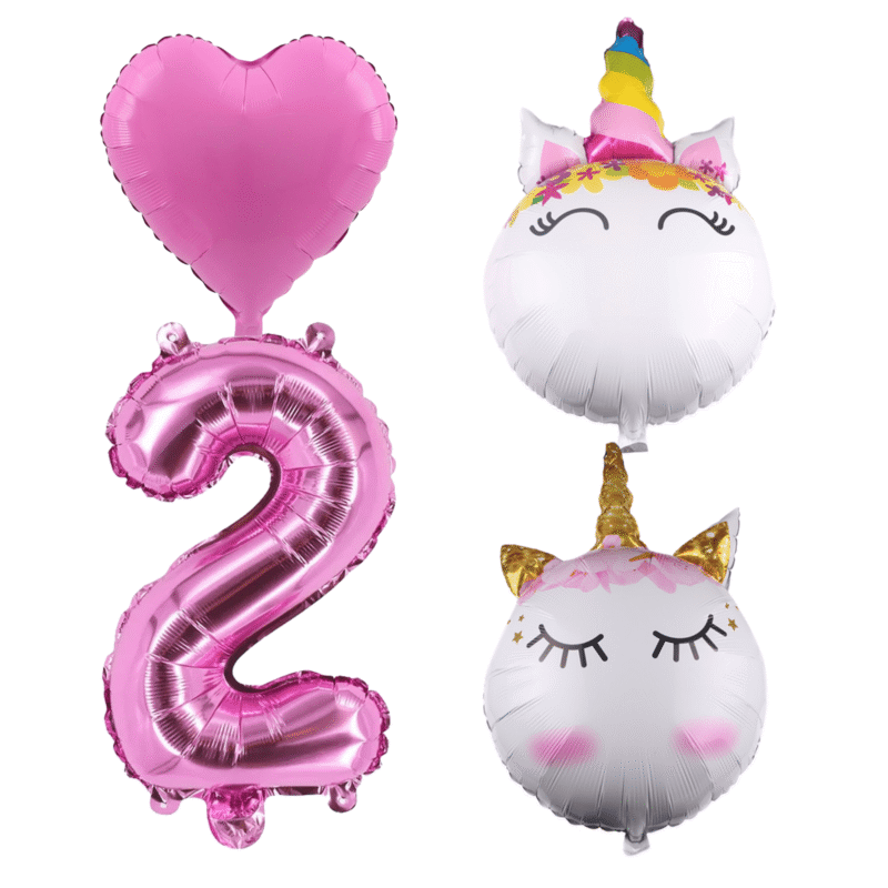 Unicorn 2nd Birthday Party Balloons Pink Foil Number Set