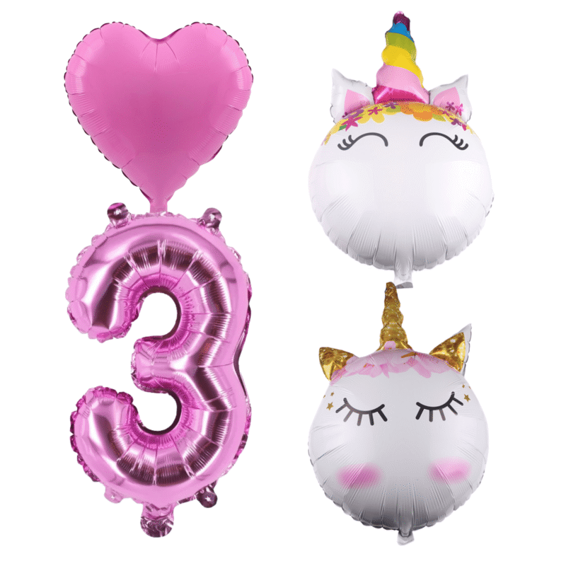 Unicorn 3rd Birthday Party Balloons Pink Foil Number 3 Set