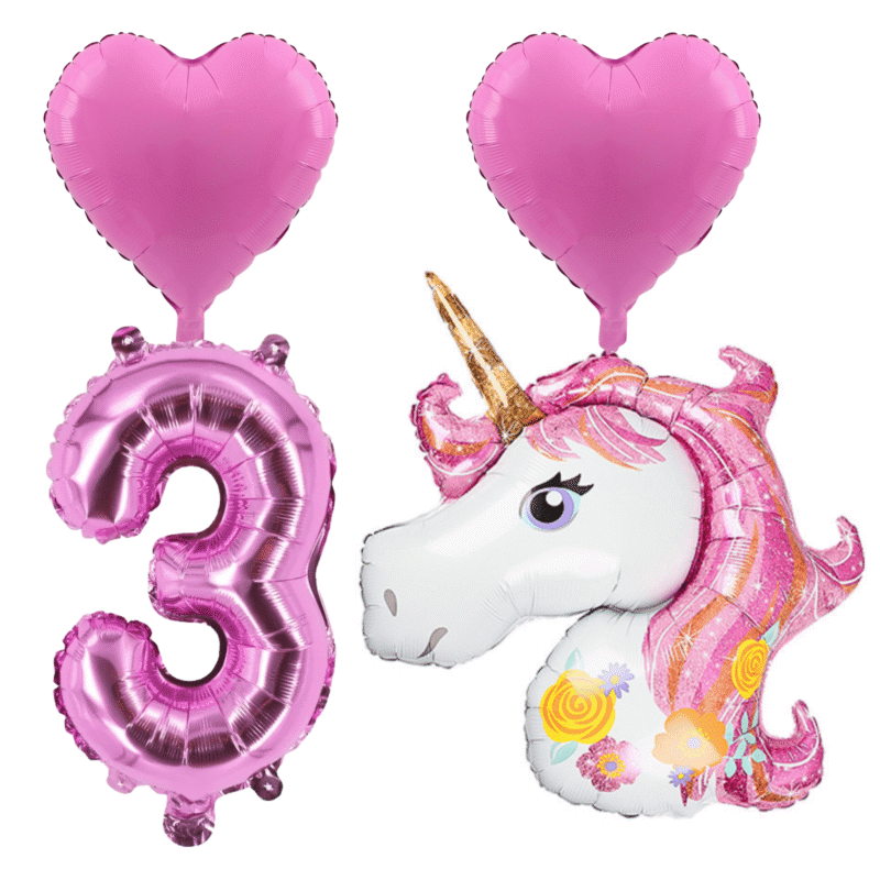 Unicorn 3rd Birthday Party Balloons Pink Foil Number Set