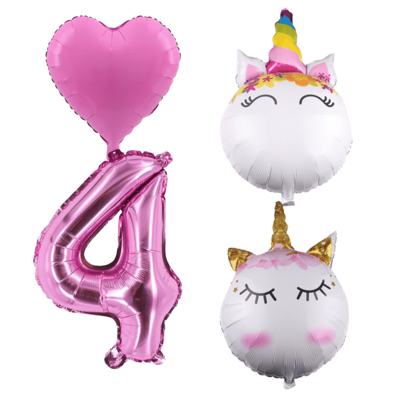 Unicorn 4th Birthday Party Balloons Pink Foil Number Set