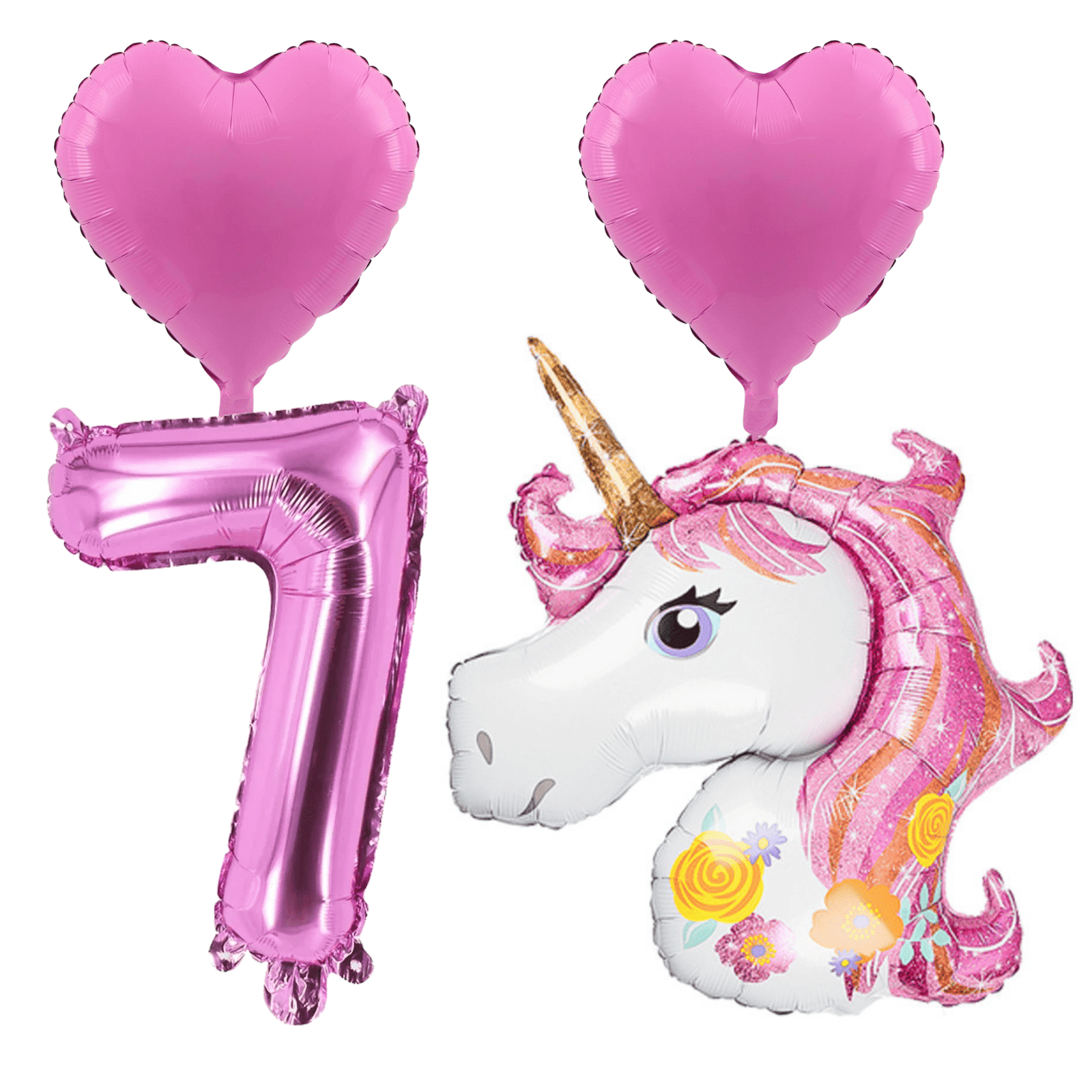 Unicorn 7th Birthday Party Balloons Pink Foil Number Set