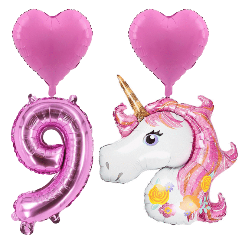 Unicorn Party Balloon Set Number 9 Pink Foil Balloons Girls Birthday