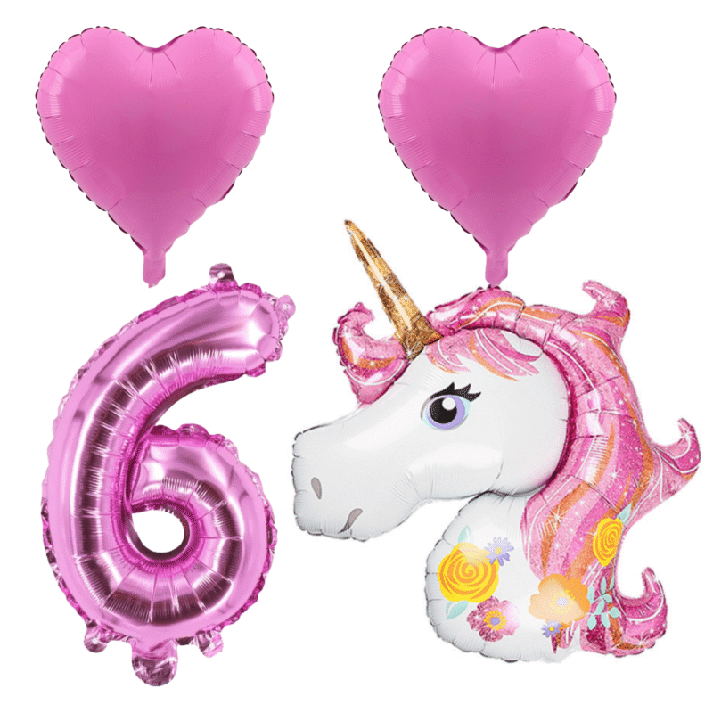 Unicorn Party Balloons Number 6 Pink Foil Birthday