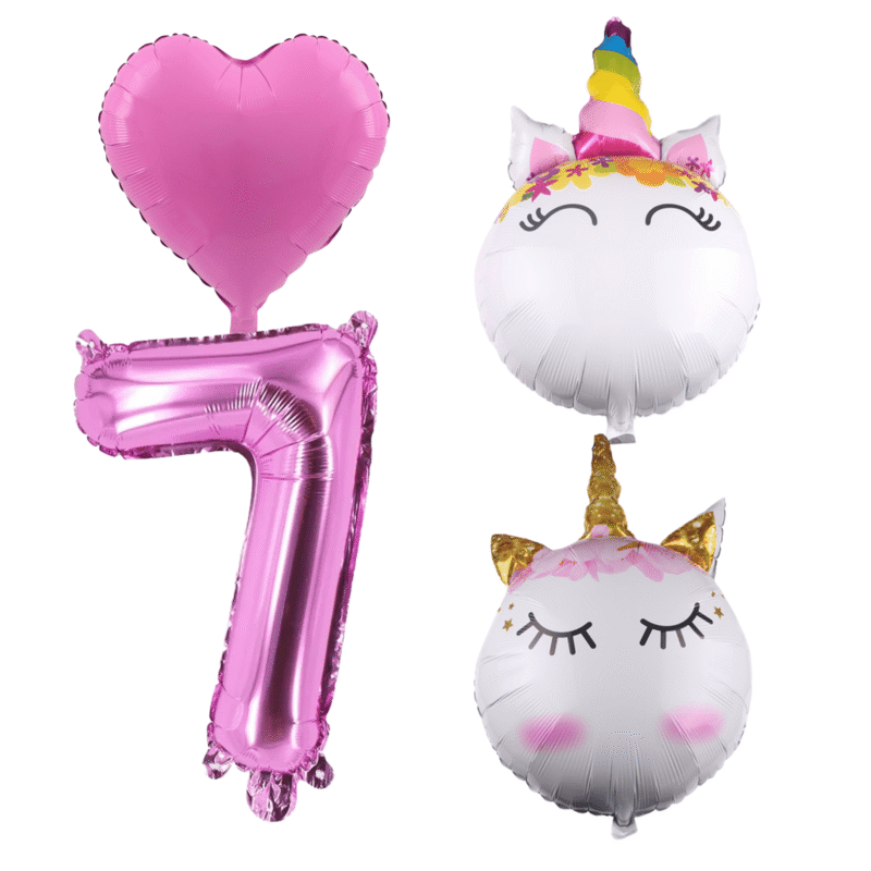 Unicorn Party Balloons Number 7 Pink Foil Birthday Set Girls