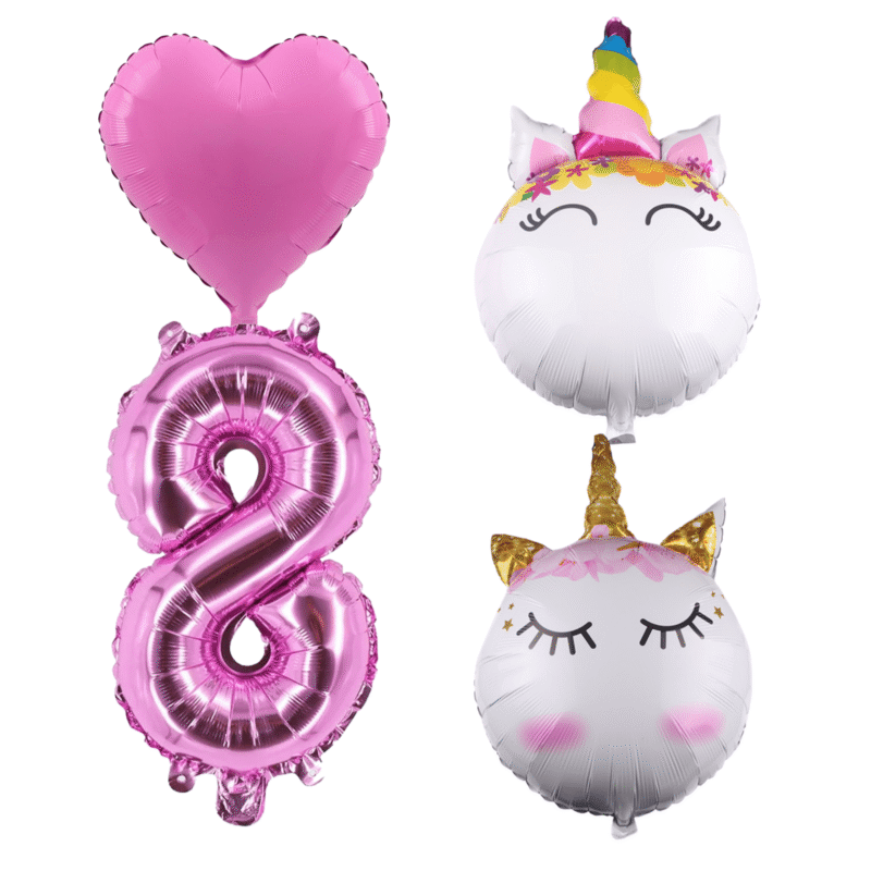Unicorn Party Balloons Number 8 Foil Balloon Set Pink White Girls Birthday