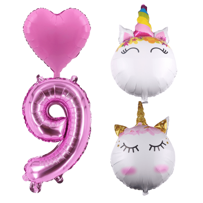 Unicorn Party Balloons Number 9 Birthday Pink Foil Balloons Set Girls
