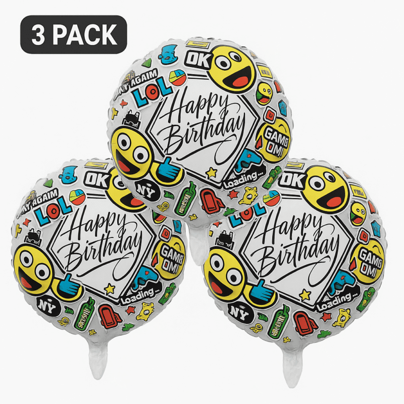 White Gaming Happy Birthday Balloon 18" Foil Mylar Celebration Balloon