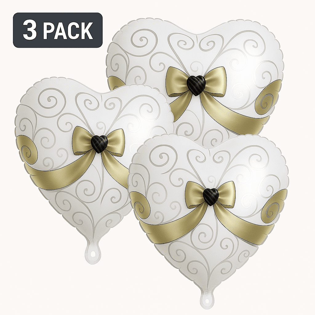 White Gold Heart Balloons 3 Pack Wedding Anniversary Party Decor balloons