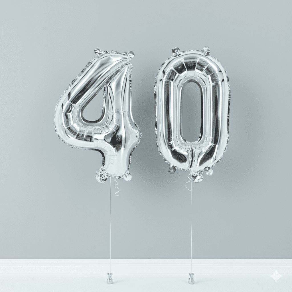Number Forty Silver Balloon, 32" Foil Mylar, 40th Celebration Party Milestone Balloon - Image 2
