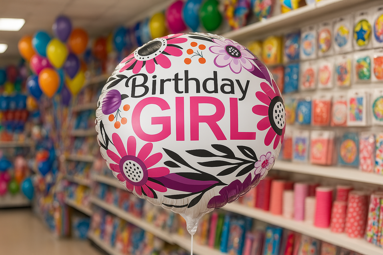 Birthday Girl Pink & Purple Floral Foil Balloon, 18-Inch Round Party Supply - Image 2