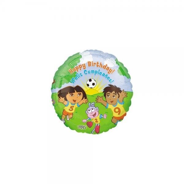 dora the explorer & friends playing soccer 18 happy birthday mylar balloon