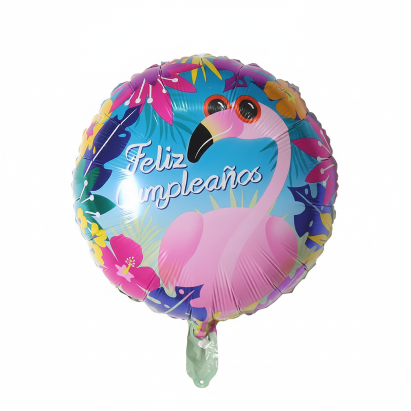 Flamingo "Feliz Cumpleaños" Aluminum Foil Balloon - Tropical Birthday Party Decorations, Self-Sealing Mylar Balloon for Kids & Adults, Vibrant Pink & Blue, Round, Eco-Friendly
