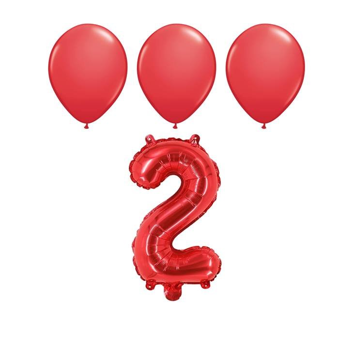 Number Two 2 Red Balloon 32 Inch Foil Mylar Birthday Milestone 3 Matching Red Latex Balloons
