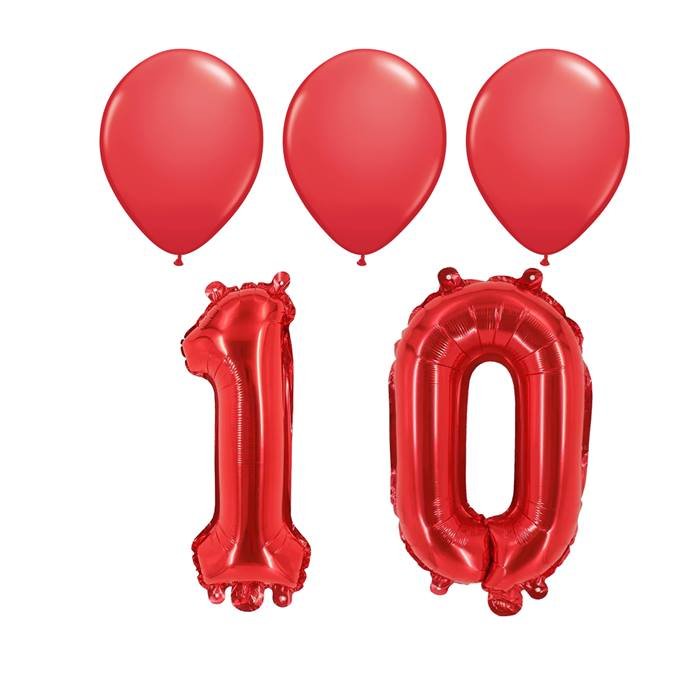 Red 10th Birthday or Anniversary Party Balloon Bundle - 5 Piece Set
