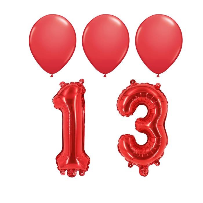 Red 13th Birthday Party Balloon Bundle with Latex and Foil Number Balloons