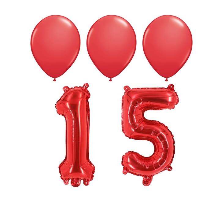 Red 15th Birthday Anniversary Party Balloon Set with Latex and Foil Numbers
