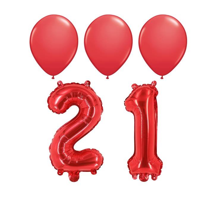 Red 21st Birthday Party Balloon Set - Foil Number Balloons & Latex Balloons for Celebrations