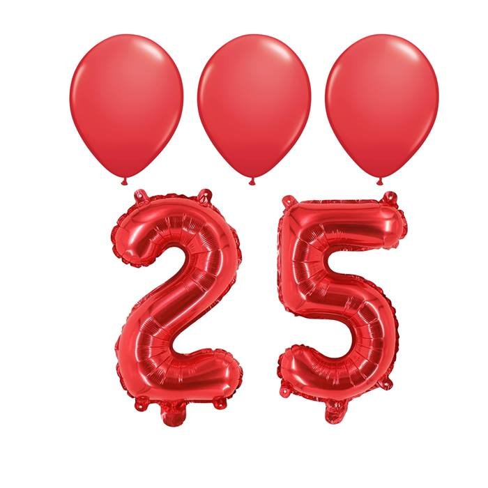 Red 25th Birthday Party Balloon Bundle - Number 25 Foil & Latex Balloons