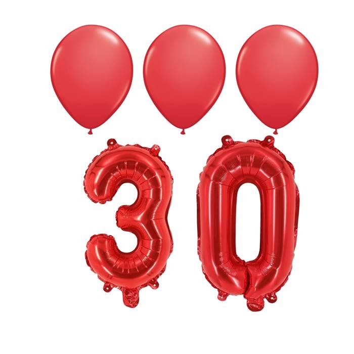 Red 30th Birthday Party Balloon Set, Latex and Foil Number Balloons