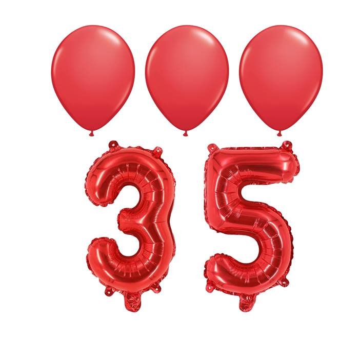 Red 35th Birthday Party Balloon Bundle - Latex and Foil Number Balloons