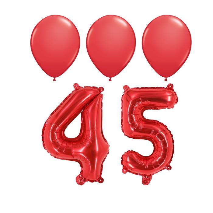 Red 45th Birthday Anniversary Number Foil and Latex Balloon Party Decoration Set