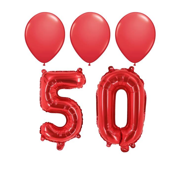 Red 50th Birthday Anniversary Celebration Balloon Bundle Kit