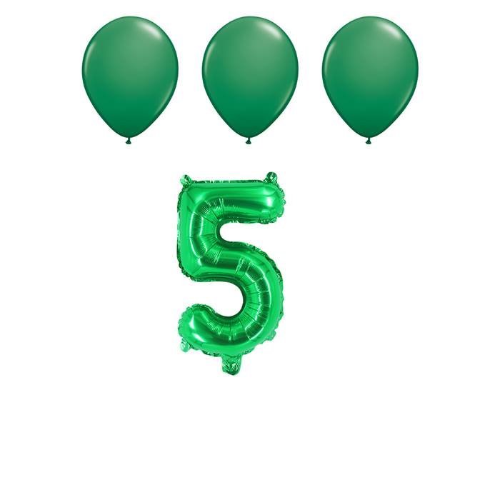 Number Five 5 Green Balloon 32 Inch Foil Mylar Birthday Milestone 3 Green Latex Balloons