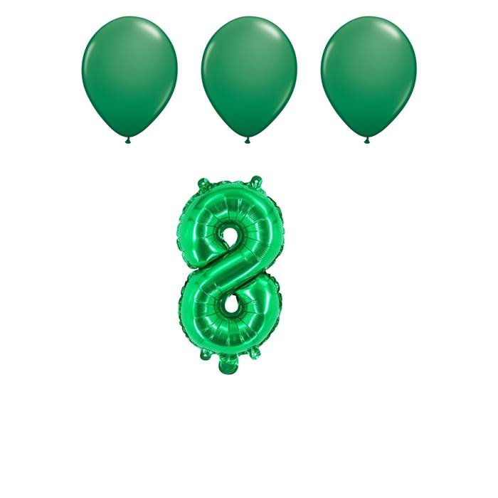 Number Eight 8 Green Balloon 32 Inch Foil Mylar Birthday Milestone 3 Green Latex Balloons